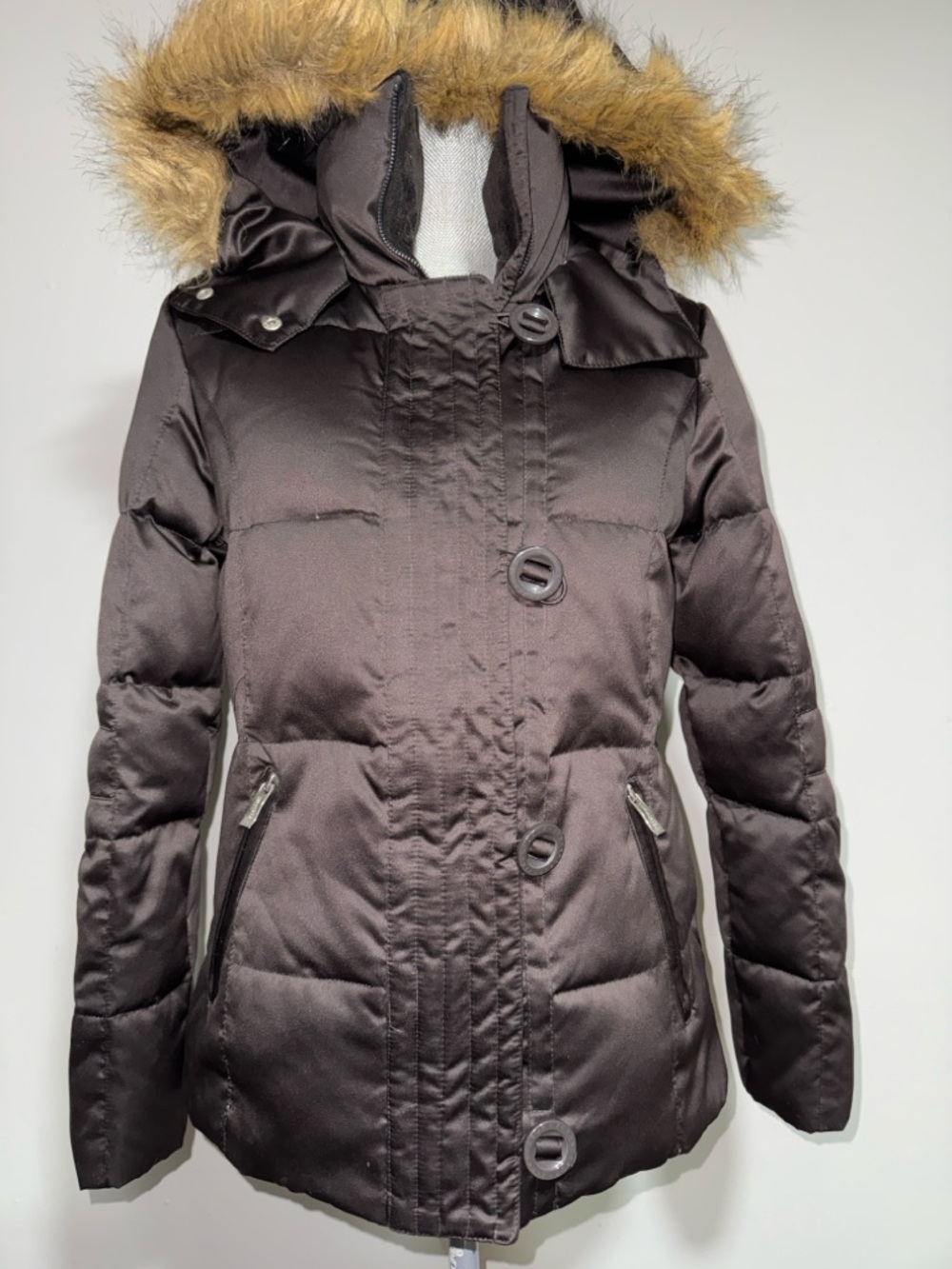 Y2K Inpired ZeroXposur Women's Dark Brown Faux-Fur Trim Hooded Puffer Jacket